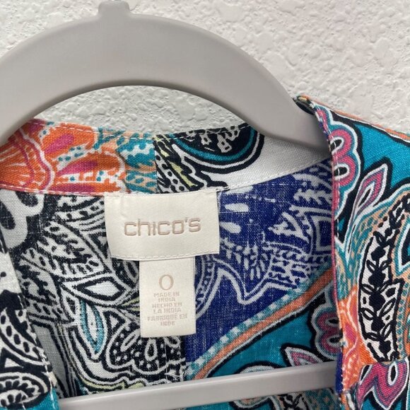 Chicos Colorful Paisley Linen Lightweight Open Cardigan Womens size Small (0) - Picture 2 of 7